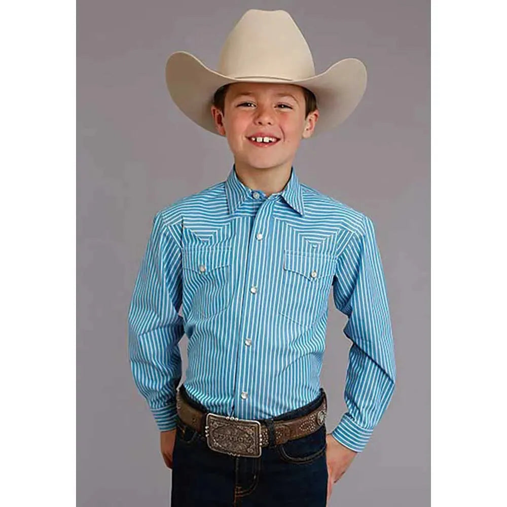 Stetson Candy Strip (Turquoise/White) - Boy's Western Shirt - Hatcountry
