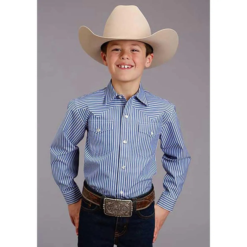 Stetson Candy Strip (Blue/White) - Boy's Western Shirt - Hatcountry