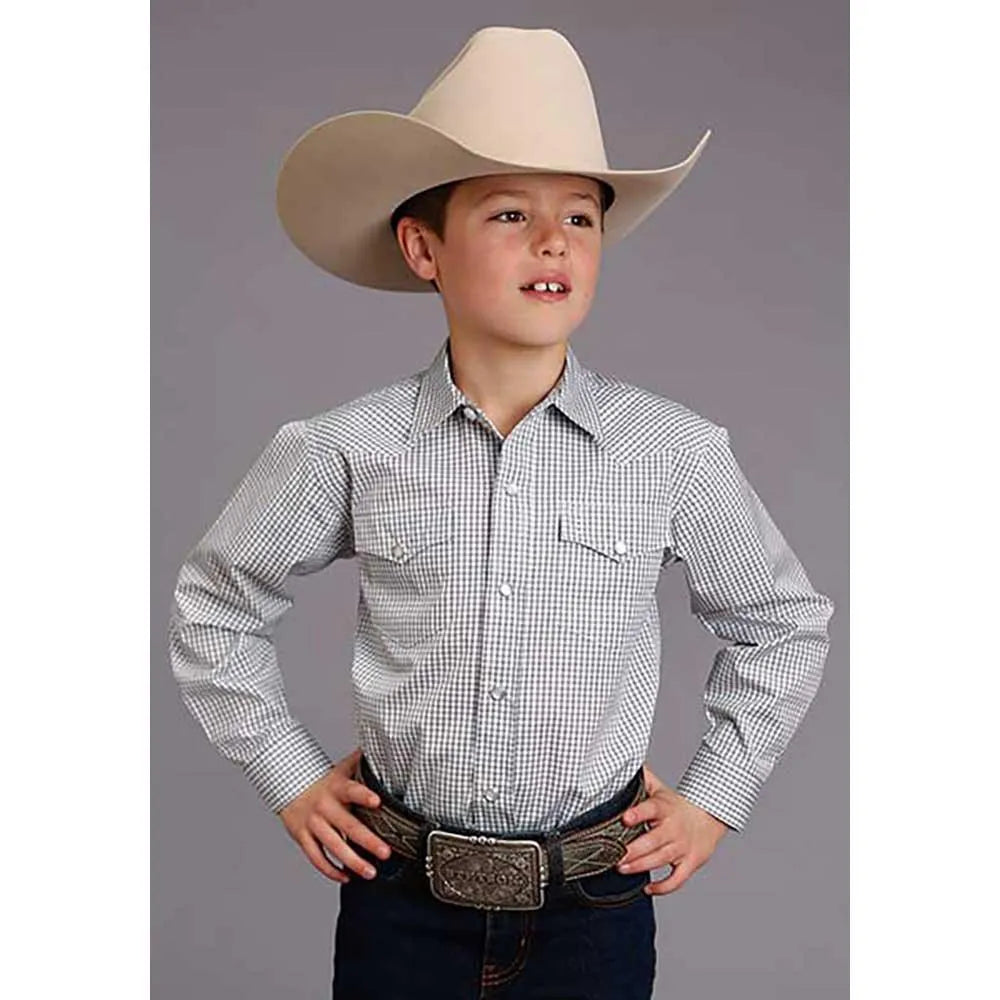 Stetson Two Stripe Check (Navy/Blue/White) - Boy's Western Shirt - Hatcountry