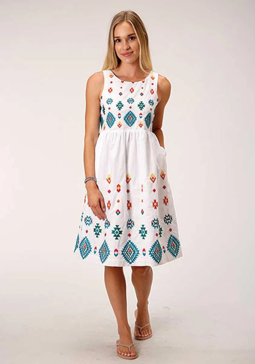 Stetson Bright Schiffli (White) - Women's Sleeveless Cotton Lawn Dress - Hatcountry