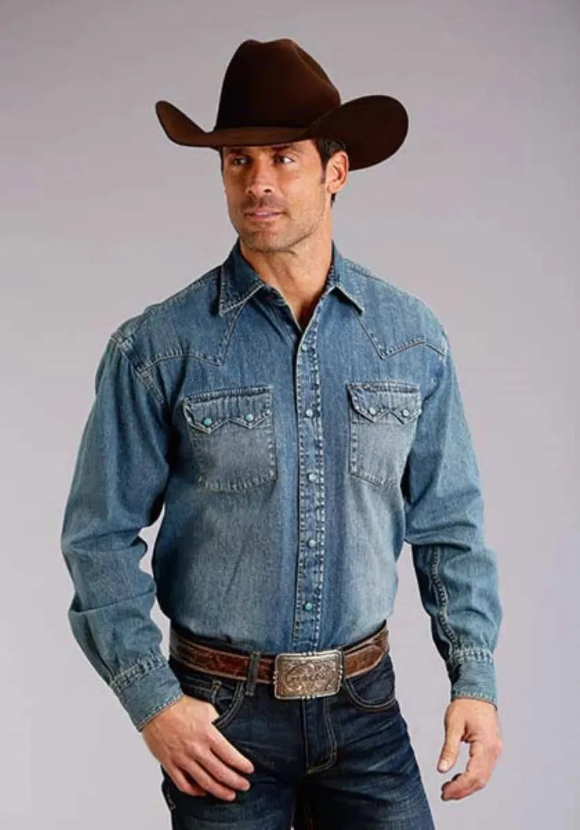 Stetson Denim Drift (Blue) - Men's Western Shirt - Hatcountry
