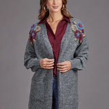 Stetson 2264 Embroidered Cardigan (Grey) - Women's Sweater