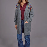 Stetson 2264 Embroidered Cardigan (Grey) - Women's Sweater