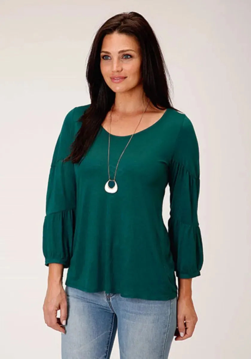 Stetson Jersey Knit Pull Over Blouse (Jade Green) - Women's Shirt - Hatcountry