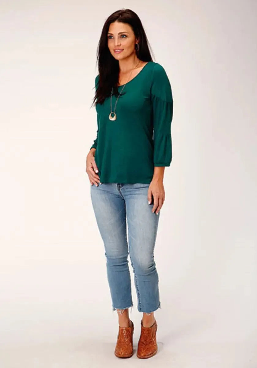 Stetson Jersey Knit Pull Over Blouse (Jade Green) - Women's Shirt - Hatcountry