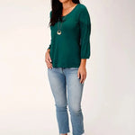 Stetson Jersey Knit Pull Over Blouse (Jade Green) - Women's Shirt - Hatcountry