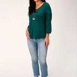 Stetson Jersey Knit Pull Over Blouse (Jade Green) - Women's Shirt - Hatcountry
