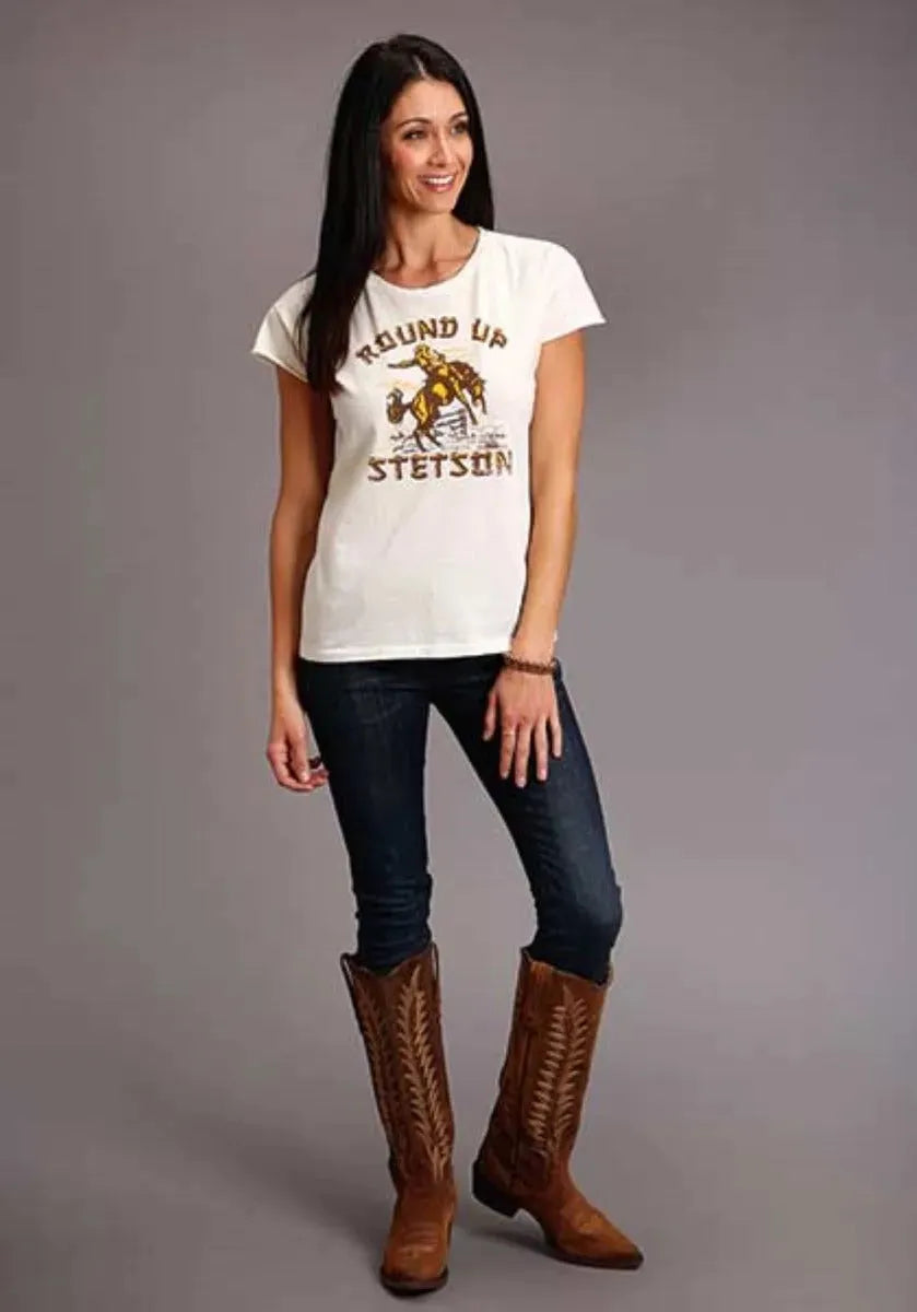 Stetson Round Up (White) - Women's Short Sleeve T-Shirt - Hatcountry