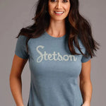 Stetson Vintage Script (Blue) - Women's Short Sleeve T-Shirt - Hatcountry