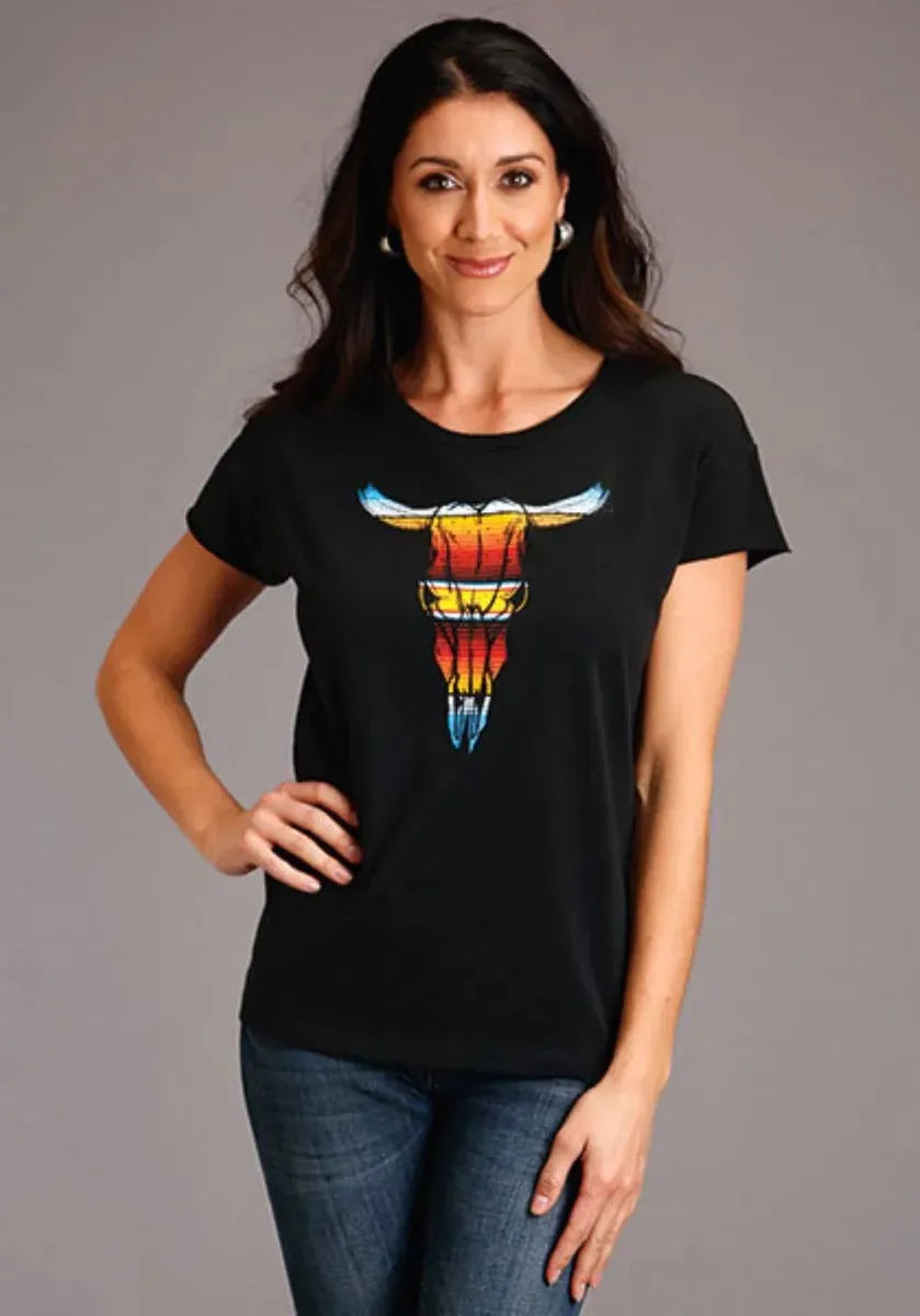 Stetson Serape Longhorn Skull (Grey) - Women's Short Sleeve T-Shirt - Hatcountry