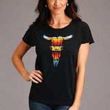 Stetson Serape Longhorn Skull (Grey) - Women's Short Sleeve T-Shirt - Hatcountry