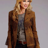 Stetson Fringed Button Front (Brown) - Women's Lamb Suede Jacket