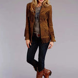 Stetson Fringed Button Front (Brown) - Women's Lamb Suede Jacket