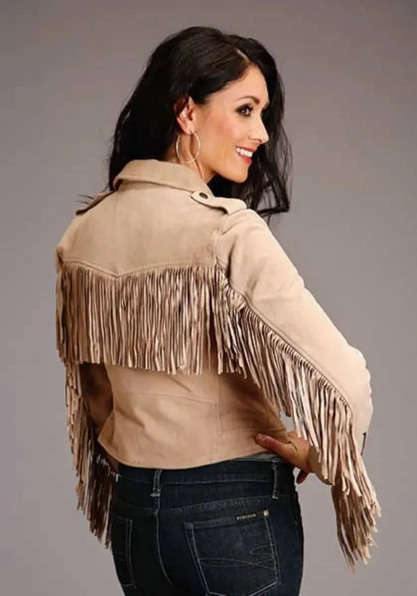 Stetson Suede Fringe Biker (Tan) - Women's Suede Motorcycle Jacket - Hatcountry
