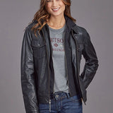 Stetson Hooded Jean Style (Black) - Women's Leather Jacket