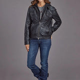 Stetson Hooded Jean Style (Black) - Women's Leather Jacket