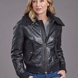 Stetson Sherpa Collar Bomber (Black) - Women's Leather Jacket
