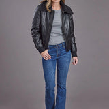 Stetson Sherpa Collar Bomber (Black) - Women's Leather Jacket