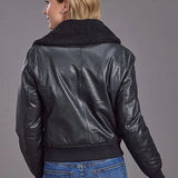 Stetson Sherpa Collar Bomber (Black) - Women's Leather Jacket