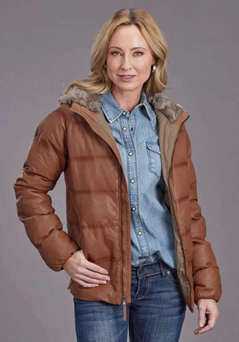 Stetson Quilted Smooth Puffy (Brown) - Women's Quilted Leather Jacket - Hatcountry
