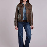 Stetson Cropped Button Front (Brown) - Women's Lamb Leather Jacket