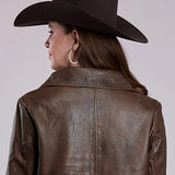 Stetson Cropped Button Front (Brown) - Women's Lamb Leather Jacket