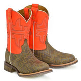 Tin Haul Neon Thunder / Desert Rider Sole (Orange) - Little Kids/Big Kids Leather Cowboy Boots - Hatcountry