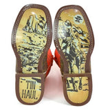 Tin Haul Neon Thunder / Desert Rider Sole (Orange) - Little Kids/Big Kids Leather Cowboy Boots - Hatcountry