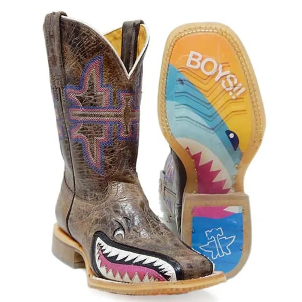 Tin Haul I Don't Bite / Jawsome Sole (Pink) - Little Kids/Big Kids Leather Cowgirl Boots - Hatcountry
