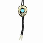 Double S Silver Leaf with Turquoise Stone (Black) - Bolo Tie - Hatcountry