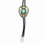 Double S Silver Leaf with Turquoise Stone (Black) - Bolo Tie - Hatcountry