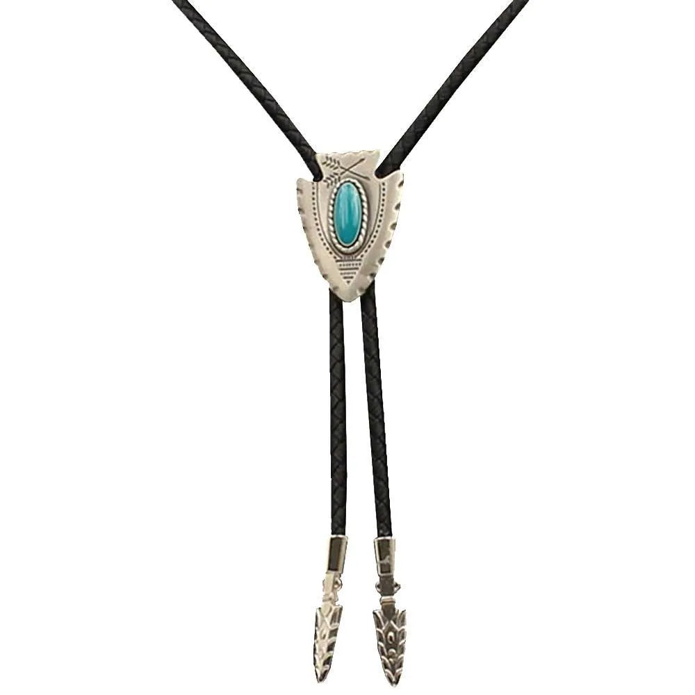 Double S Silver Arrowhead and Turquoise Stone - Bolo Tie - Hatcountry