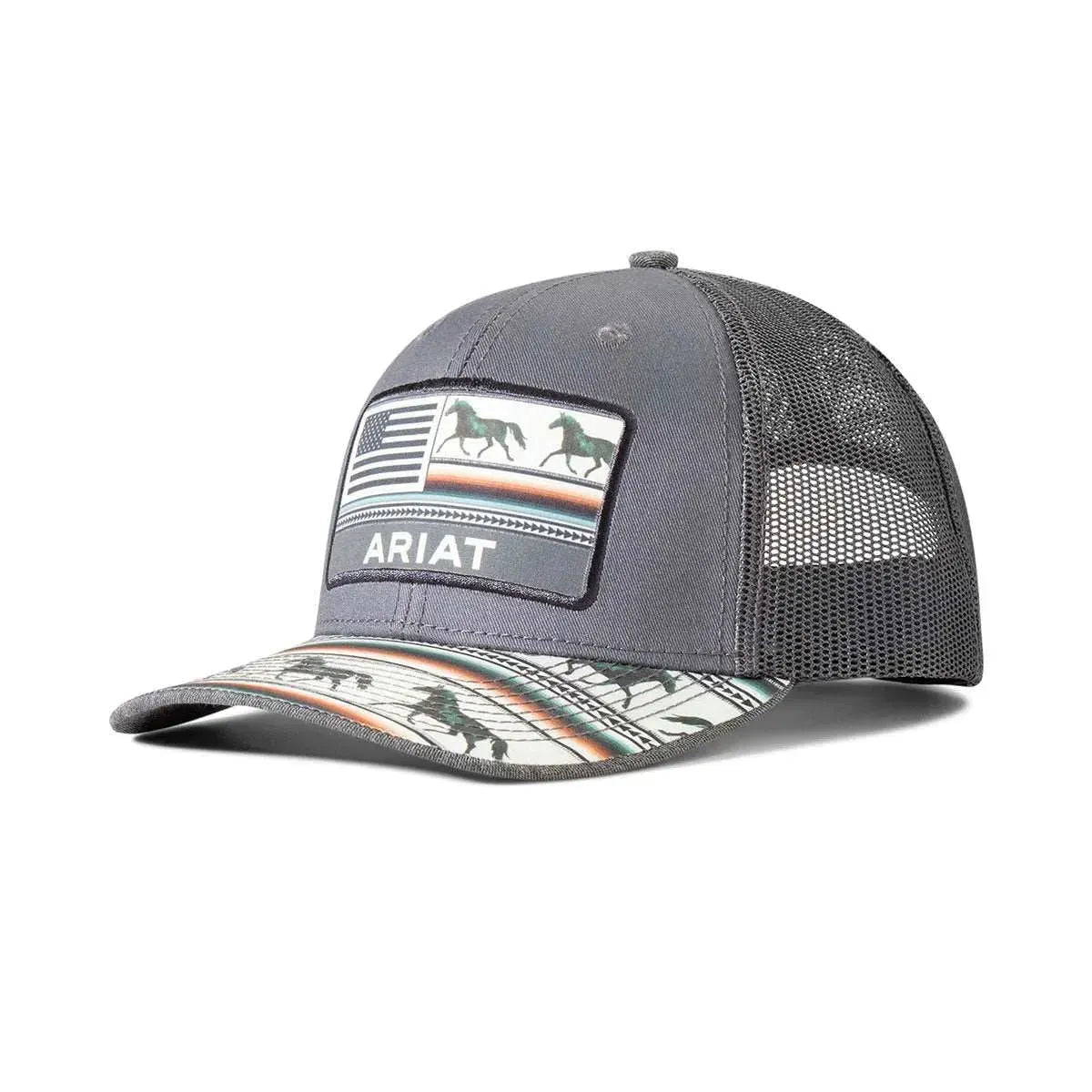 ARIAT Men's Cap, Heather Grey, Turquoise Logo, White Mesh