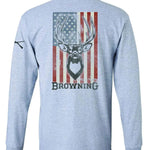 Browning Whitetail Flag (Sport Grey) - Mens Long Sleeve T-Shirt - Hatcountry