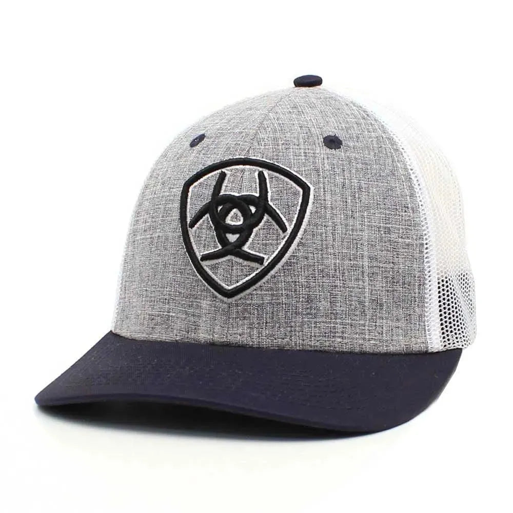 ARIAT Navy Outline Shield (Grey/Navy) - Trucker Cap - Hatcountry