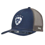 ARIAT White Embroidered Shield (Navy/Tan) - Trucker Cap - Hatcountry