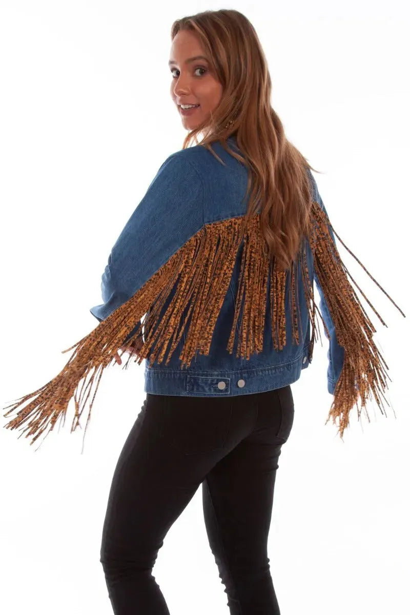 Honey Creek Denim with Leopard Fringe - Womens Jacket - Hatcountry