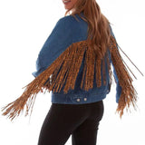 Honey Creek Denim with Leopard Fringe - Womens Jacket - Hatcountry