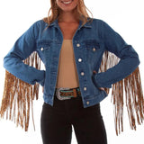 Honey Creek Denim with Leopard Fringe - Womens Jacket - Hatcountry