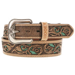 HOOey Top Notch Hand Tooled (Natural/Turquoise) - Mens Western Leather Belt - Hatcountry