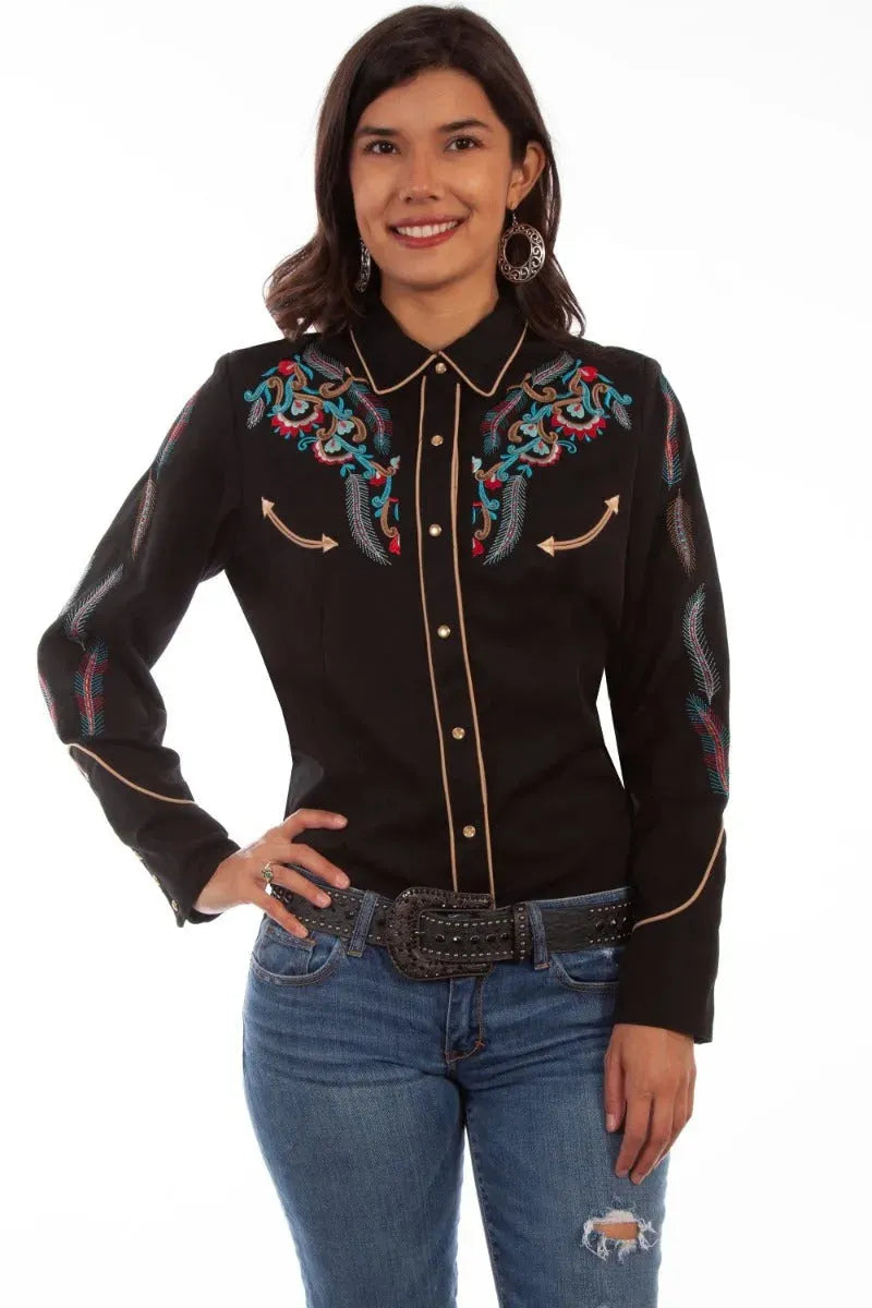 Scully Floral and Feather Embroidery - Women's Western Shirt - Hatcountry