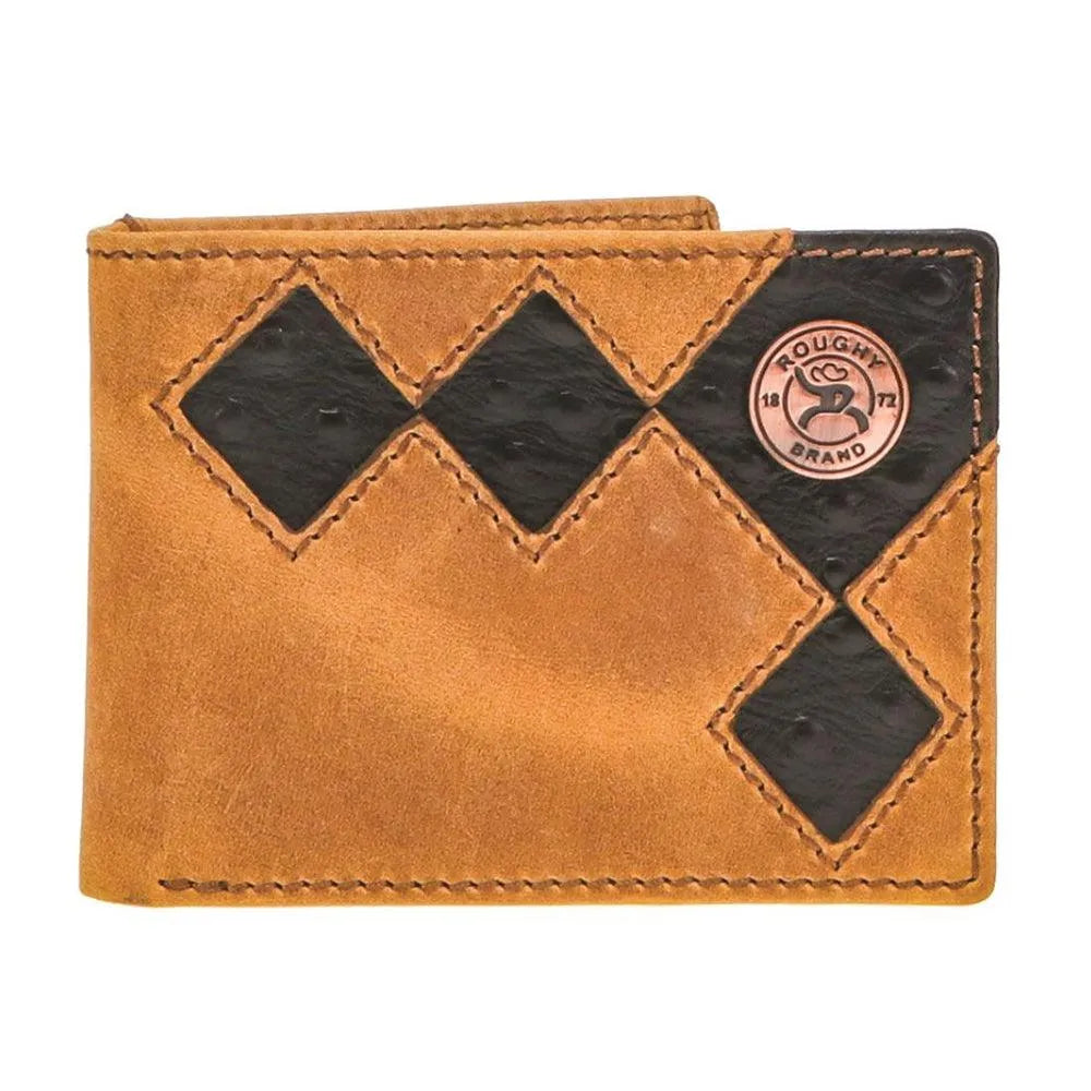 HOOey Diamond Patch Cutout with Black Leather Inlay (Brown)- Men`s Bifold Wallet - Hatcountry