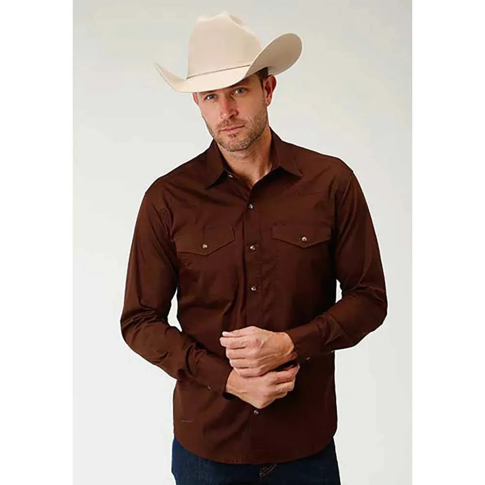 Roper Men's Solid Poplin Long Sleeve Snap Western Shirt Roper Men's Solid Poplin Long Sleeve Snap Western Shirt
