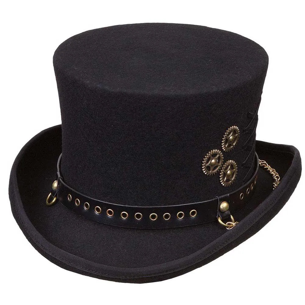 Deadwood Trading Riveting - Steampunk Wool Top Hat - Hatcountry