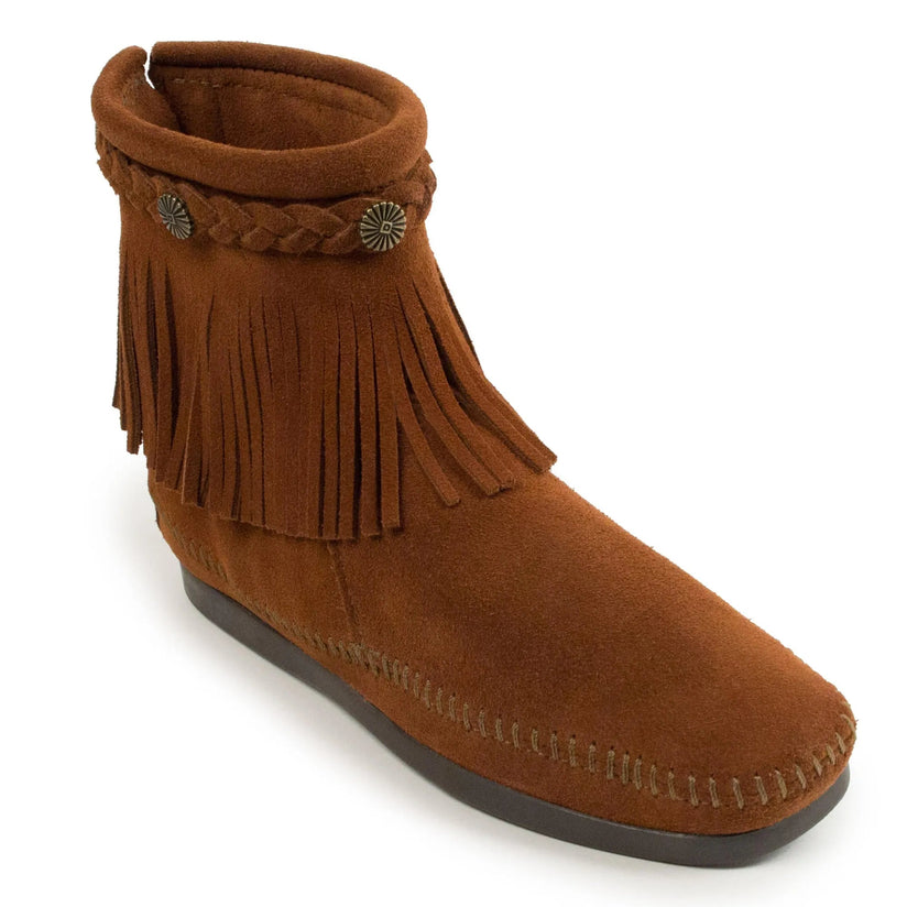 Double Fringe Side Zip Boot (Black) - Womens Boots (Closeout