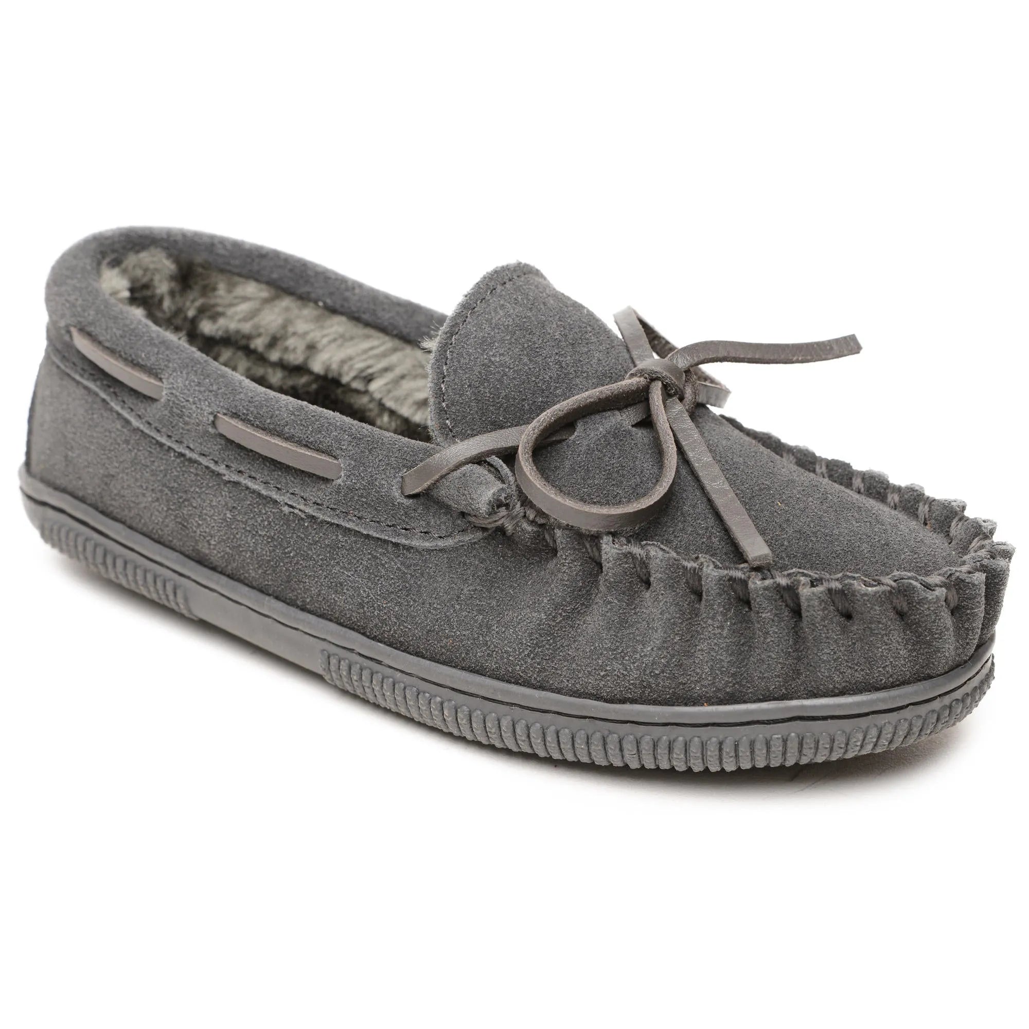 Minnetonka Pile Lined Hardsole Suede (Charcoal) - Children's Slipper - Hatcountry