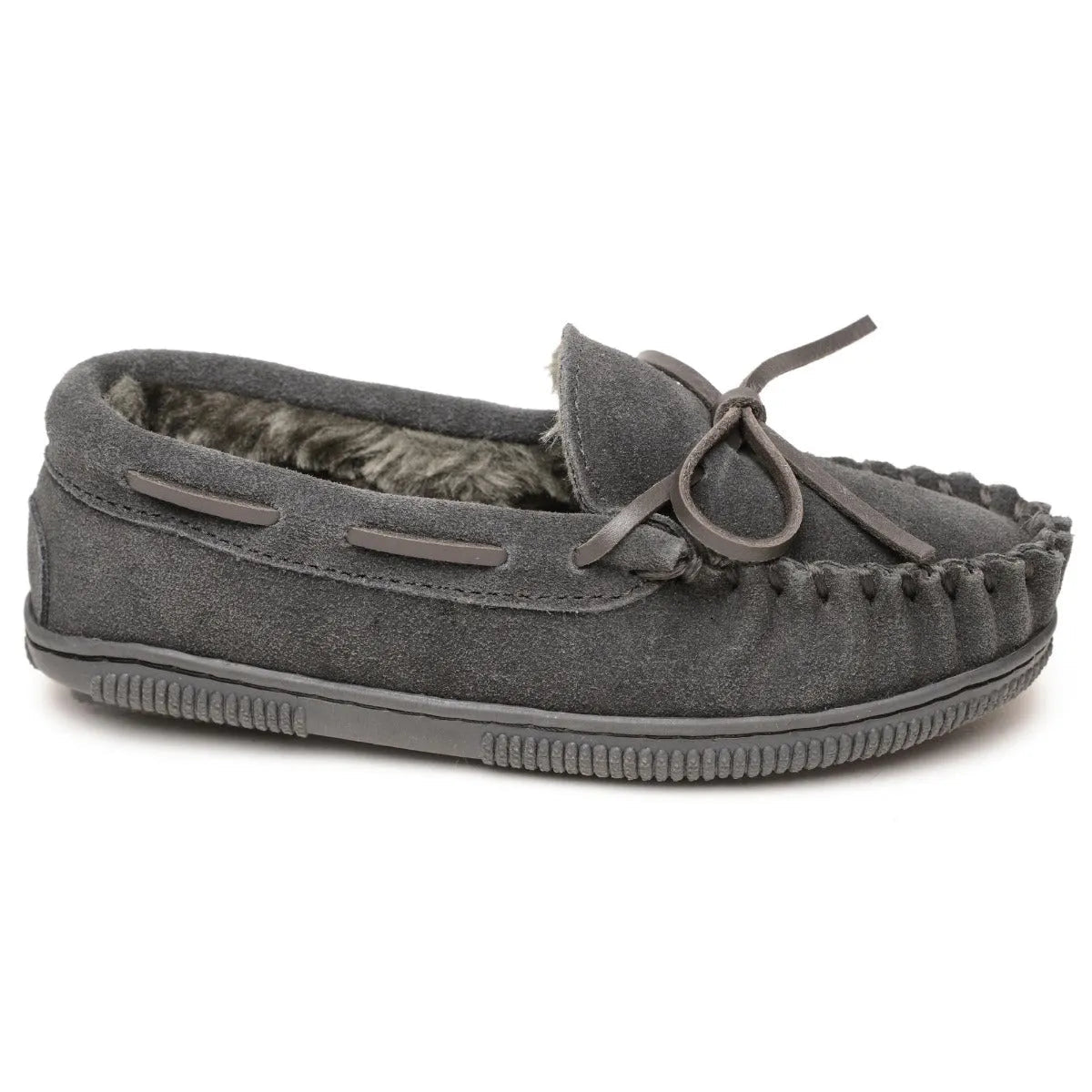 Minnetonka Pile Lined Hardsole Suede (Charcoal) - Children's Slipper - Hatcountry