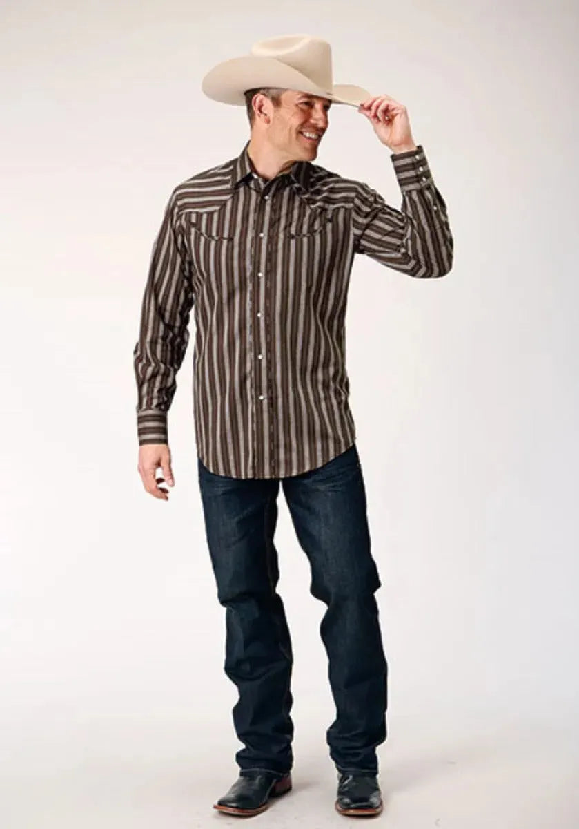 Roper Chocolate Stripe (Brown) - Men's Western Shirt - Hatcountry