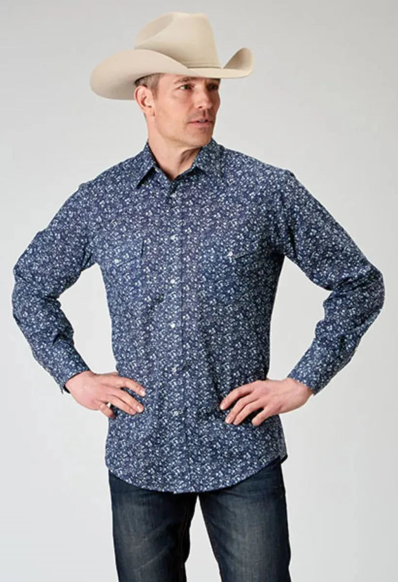 Roper Floral Print (Blue) - Men's Western Shirt - Hatcountry