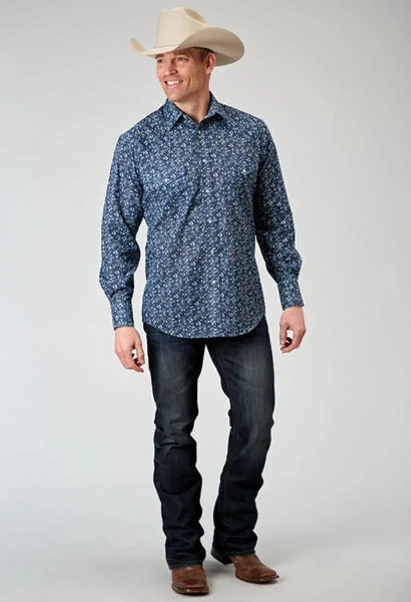 Roper Floral Print (Blue) - Men's Western Shirt - Hatcountry
